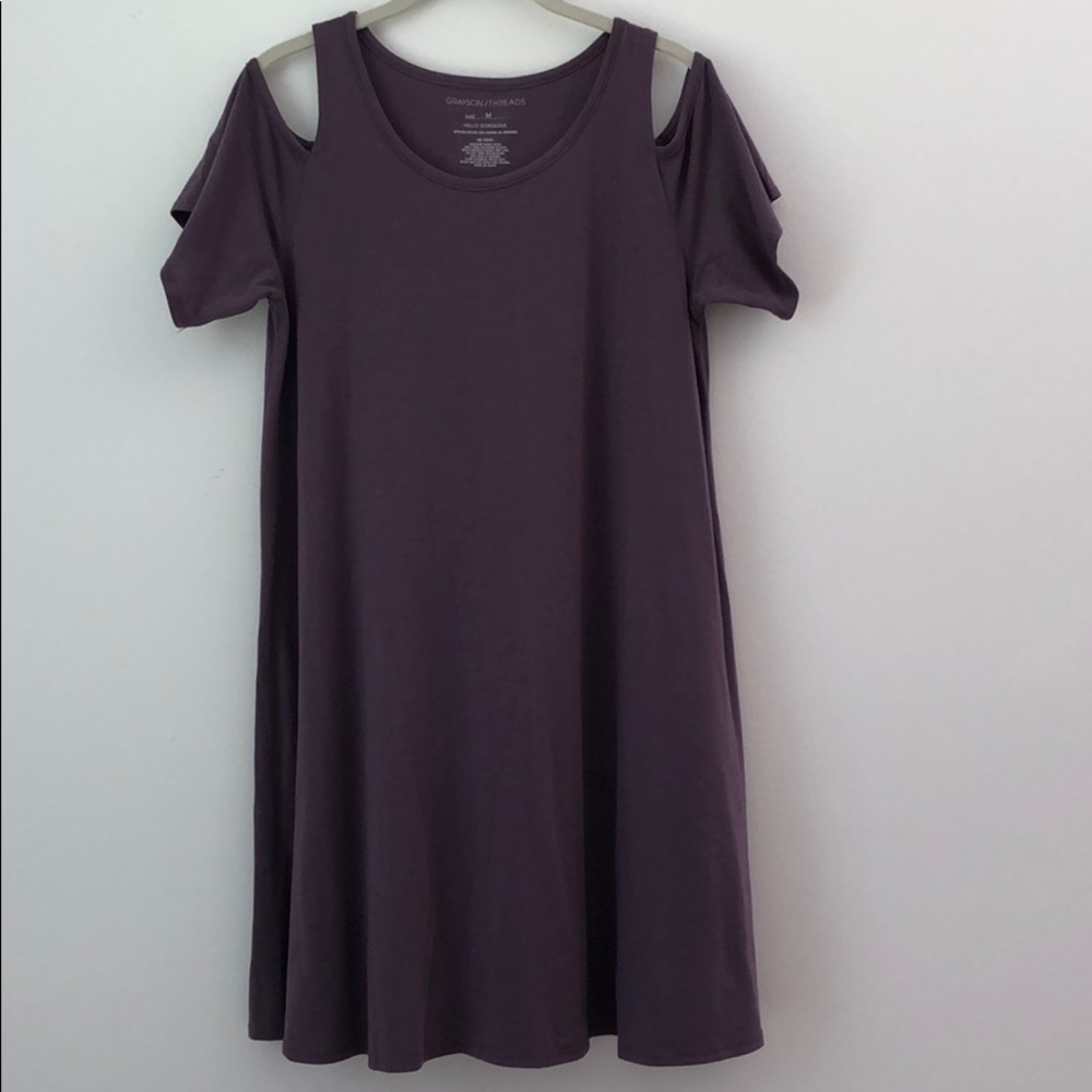 Plum flowy cut out shoulder dress